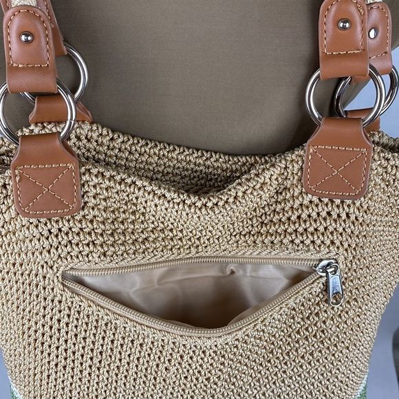 The Sak Tan Green Crochet Purse Shoulder Bag Tote - Picture 3 of 13